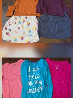 Kids Matching Set - Teal Unicorn Top & Pink Heart Skirt
